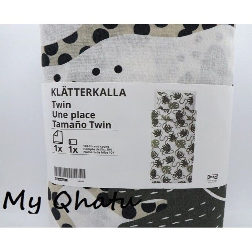 Ikea KLATTERKALLA Twin Duvet Cover with Pillowcase White/Green NEW - Picture 3 of 5